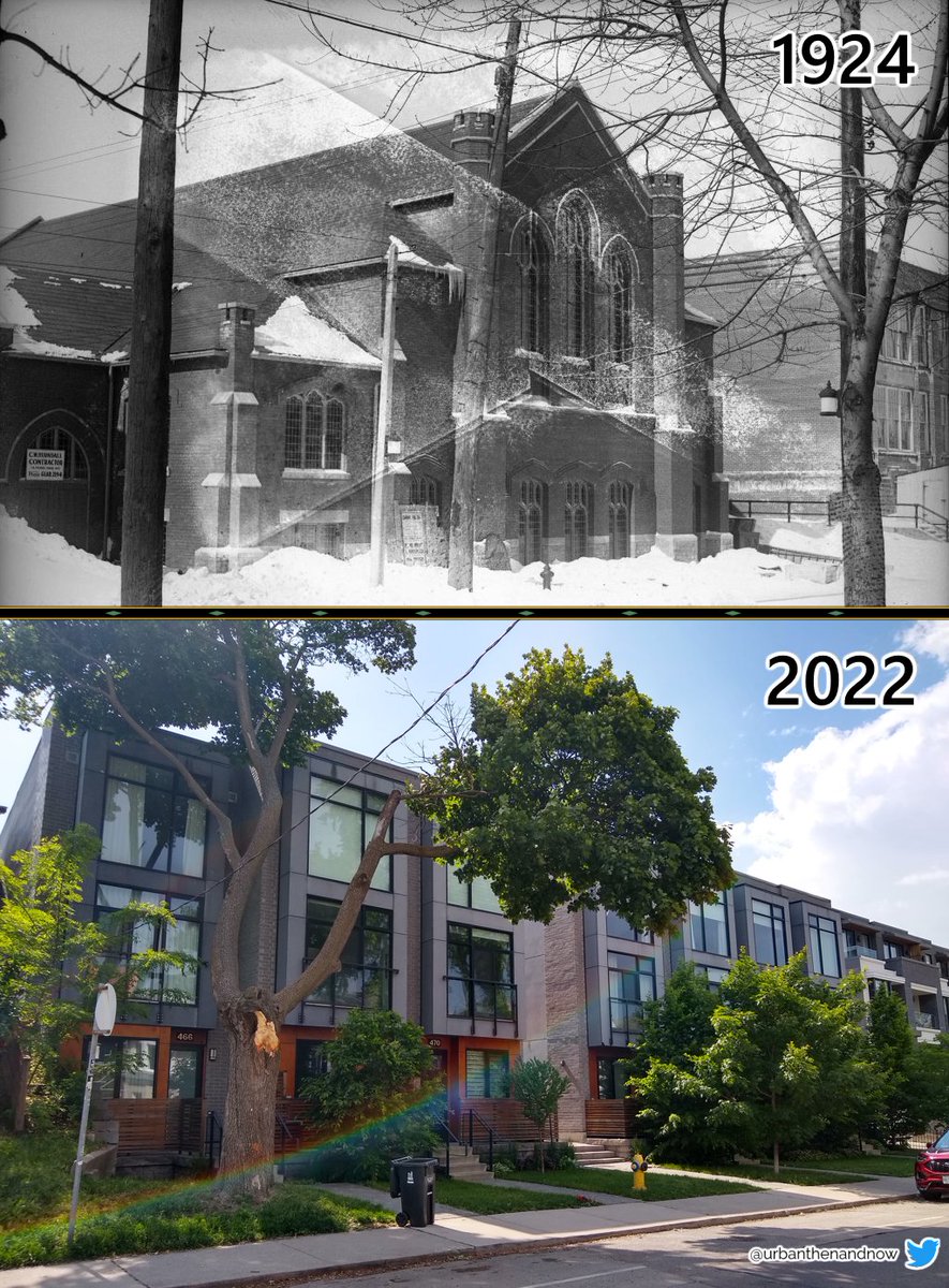 UrbanThenAndNow's tweet image. New Christ Church–St James, Shaw north of College, #Toronto. Toronto's oldest British Methodist Episcopal church, founded by Black slaves who escaped to Canada by the #UndergroundRailroad, was destroyed by arson April 16/98. The suspect was found dead July 22/99. #TorontoHistory