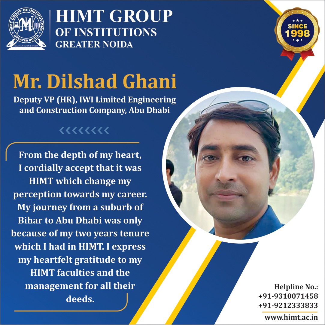 HIMTGroup1's tweet photo. 𝑊ℎ𝑎𝑡 𝑜𝑢𝑟 𝐴𝑙𝑢𝑚𝑛𝑖 𝑠𝑎𝑦𝑠 𝑎𝑏𝑜𝑢𝑡 𝐻𝐼𝑀𝑇:
𝑫𝒆𝒑𝒕. 𝒐𝒇 𝑴𝒂𝒏𝒂𝒈𝒆𝒎𝒆𝒏𝒕 𝑺𝒕𝒖𝒅𝒊𝒆𝒔
"𝑴𝒓. 𝑫𝒊𝒍𝒔𝒉𝒂𝒅 𝑮𝒉𝒂𝒏𝒊"
𝑫𝒆𝒑𝒖𝒕𝒚 𝑽𝑷 (𝑯𝑹), 𝑰𝑾𝑰 𝑳𝒕𝒅. 𝑬𝒏𝒈𝒈.&amp;𝑪𝒐𝒏𝒔𝒕𝒓𝒖𝒄𝒕𝒊𝒐𝒏 𝑪𝒐𝒎𝒑., 𝑨𝒃𝒖 𝑫𝒉𝒂𝒃𝒊
🌐https://t.co/237h5D2uJa https://t.co/Kst4ibphv3