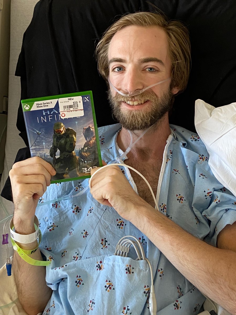 This is my best friend Joey he is in the hospital fighting some really tough cancer and he is fighting strong just like Master Chief. If it wasn’t for Halo we would’ve never met. Today his nurse bought him this I want the people at 343 to see @Halo @Tashi343i @343Postums <3 Joey