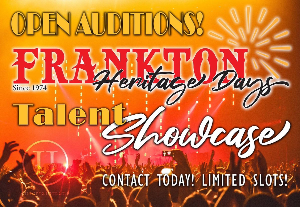 croybass5's tweet photo. OPEN AUDITIONS! Frankton Heritage Days Festival Talent Showcase! Open to all youth performers 18 and under. This is not a competition. HURRY! LIMITED SPOTS AVAILABLE! Send Name, Age and parent/guardian contact to: info@johnnycroy.net 
Audition information will be emailed https://t.co/XrtOz8tMNA