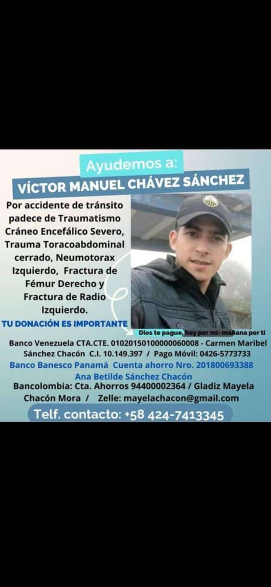 Felicol1963's tweet photo. Cada granito cuenta ayudemos a Víctor. Dios les pague https://t.co/vOc4L6aHq5