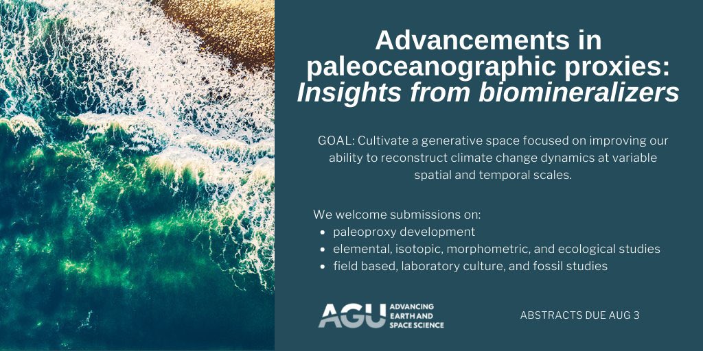 robertnulrich's tweet photo. #Proxy folks! We are hosting a session at #AGU2022! Consider submitting abstracts to our (@foramsraqu @DeepSeaBrittany @Villalexndra) session focused on paleoproxy developments in biomineralizers! Submission deadline is coming up Aug 3rd! #paleo #geochemistry #biomin #biogeochem https://t.co/j4l0zcPXBf
