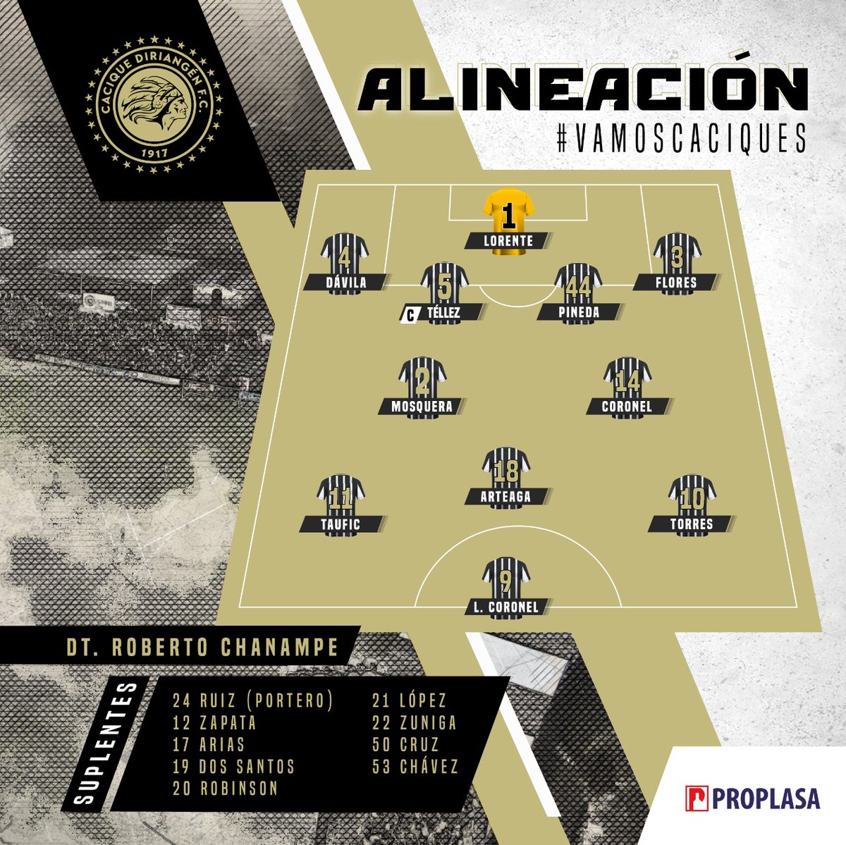 Diriangen_FC's tweet photo. 📋 ¡NUESTRA ALINEACIÓN! 👊
✅️ Presentada por #Proplasa
🔥 A buscar el triunfo desde el minuto 1' equipo, sin dejar de luchar.
#VamosCaciques https://t.co/l1R6lmCuJ1