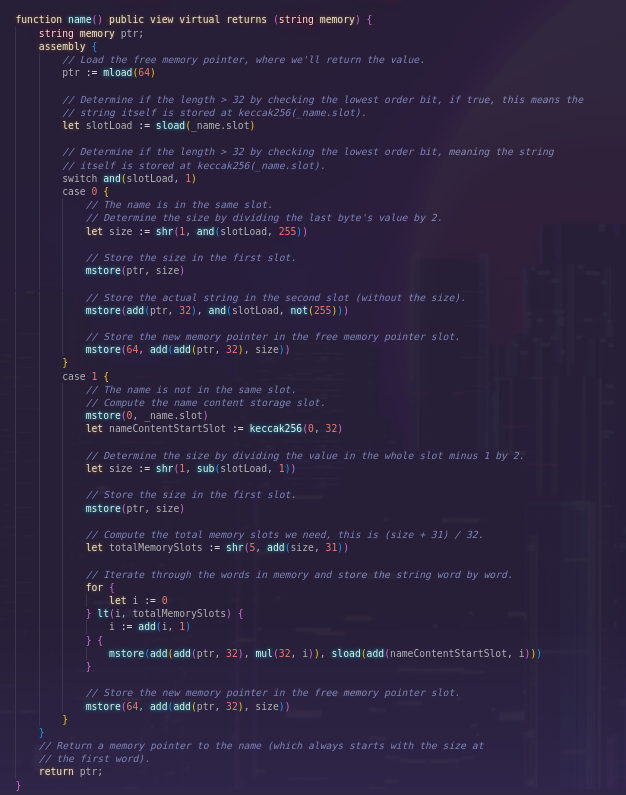 Zer0dots's tweet photo. Working on pretty optimized ERC721 implementation.

Presenting the "name()" function 🫡: https://t.co/vCMJSfbgt2