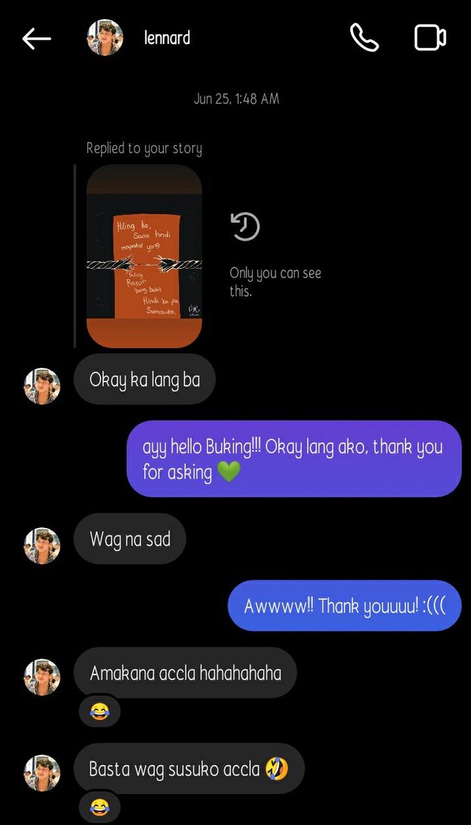 aiahcoto's tweet photo. Happy Birthday, Buking!! Wala tayong picture so convo nalang natin. hahaha. Thank you for being so appreciative and kind. Thank you  for being tha sweetest lalo na sa mga random situations haha. Love lots Buking. Enjoy your day dyan sa Thailand deserve mo yan! @LennardWesley 💚 https://t.co/9GdiJ7ZO4w