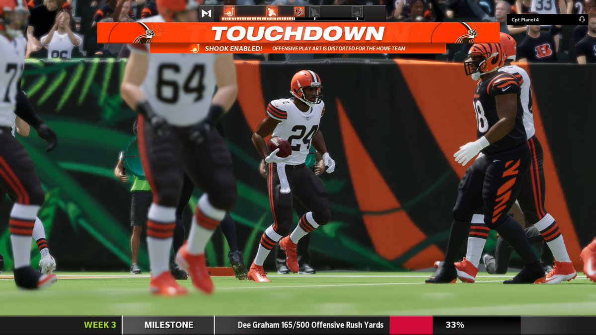 AMG_Broncos's tweet photo. Against the Bengals Chubb had a helluva game!! G.Schultz 14-26, 153 YDS, TD, N.Chubb 24 RUSH, 153 YDS,TDA.Hooper 4 REC, 41 YDS, TD A.McClain 10 T-A.. Let's finish strong. #AMGSEASON10 @AllMaddenGaming https://t.co/1p6IuQGQmm