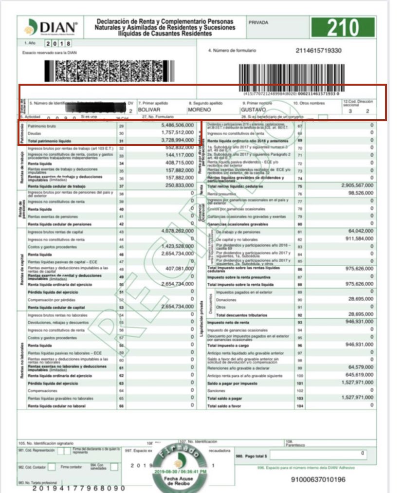 Danielbricen's tweet photo. ¿Cómo fue que el senador Gustavo Bolivar pasó de tener en su declaración de renta de 2018 un patrimonio líquido de $3.728.994.000 a uno de  $8.428.058.000 en 2020 si dijo que estaba mal de plata y en crisis?

$4.699.064.000 de aumento en su patrimonio en 2 años 🤔 https://t.co/YqJZuGdiYM