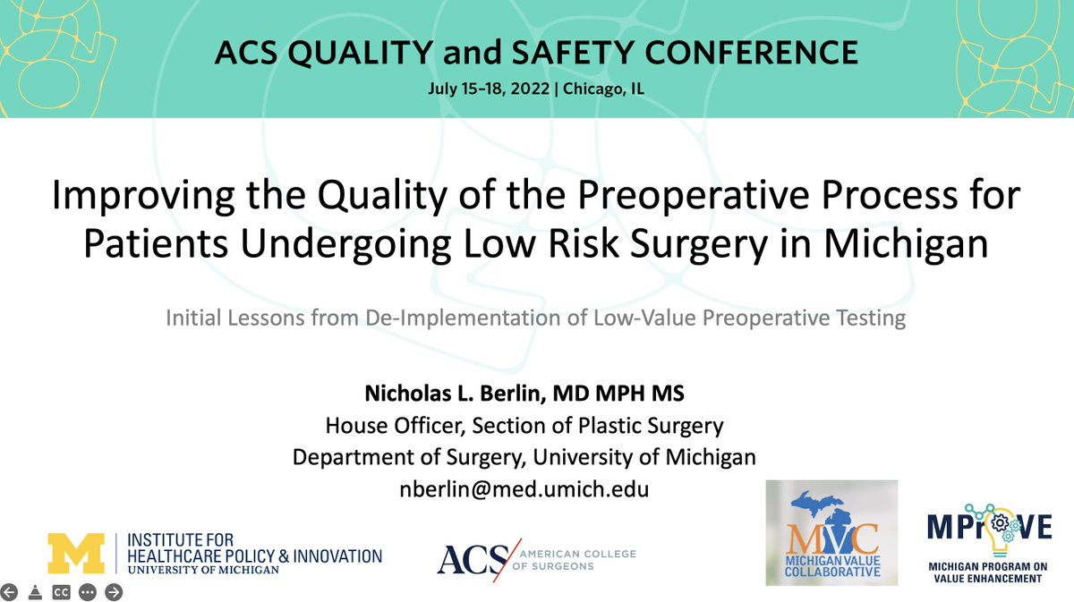 NickBerlin_MD's tweet photo. Thankful for the opportunity to share our work on improving the value of preoperative care
@umichmedicine & across our state at #ACSQSC22 tomorrow. HT @michiganvalue @leslydossett @WhatsUrHari @EveKerrMD and many others who push this work forward. https://t.co/pyXK3JrYqq