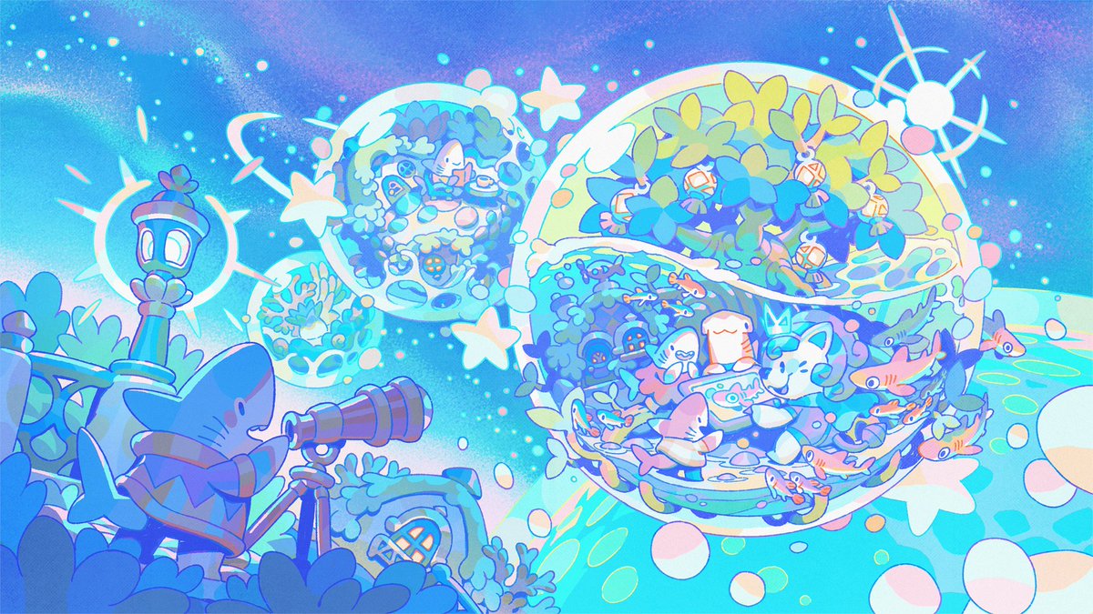 In exchange for this lovely gift, I dedicated myself to draw this artwork!🎨✨

I wanted to represent Huion's mascot, as an art teacher from outer space, who is visiting a curious civilization of little sharks and teaching children about the magical arts of digital painting!✨