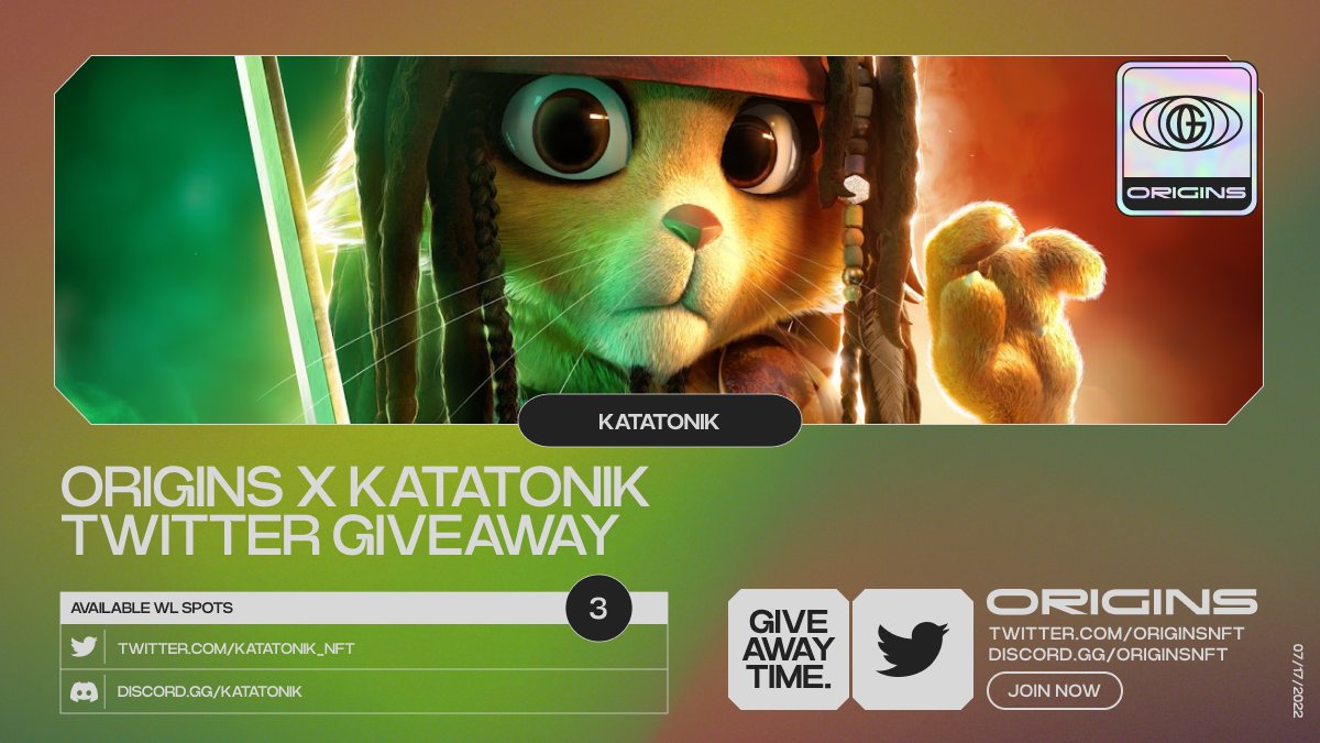 Origins_Collabs's tweet photo. Origins x Katatonik

Katatonik NFTs are beautifully designed &amp; highly detailed avatars engineered to go with you into the Metaverse. We are excited to be giving away 3 Spots!

To enter:
1. Follow @Origins_Collabs &amp; @Katatonik_nft 
2. Like+RT
3. Tag 3 friends

You have 24 hours! https://t.co/XAFSTQhkBs