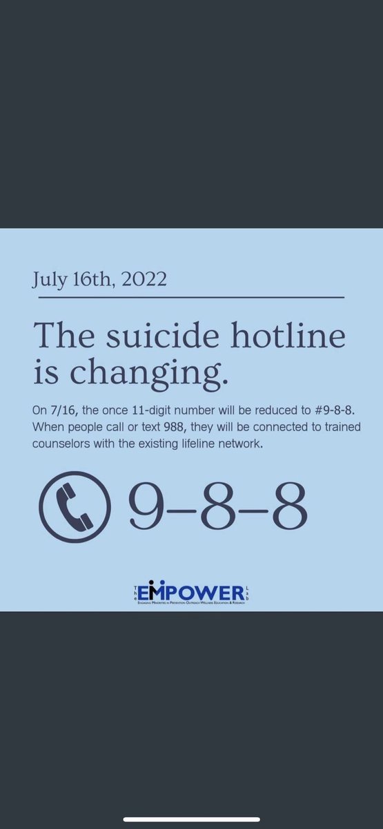 DaniSebbens's tweet photo. #988Lifeline #suicideprevention #callortext https://t.co/pQxfSo03QY