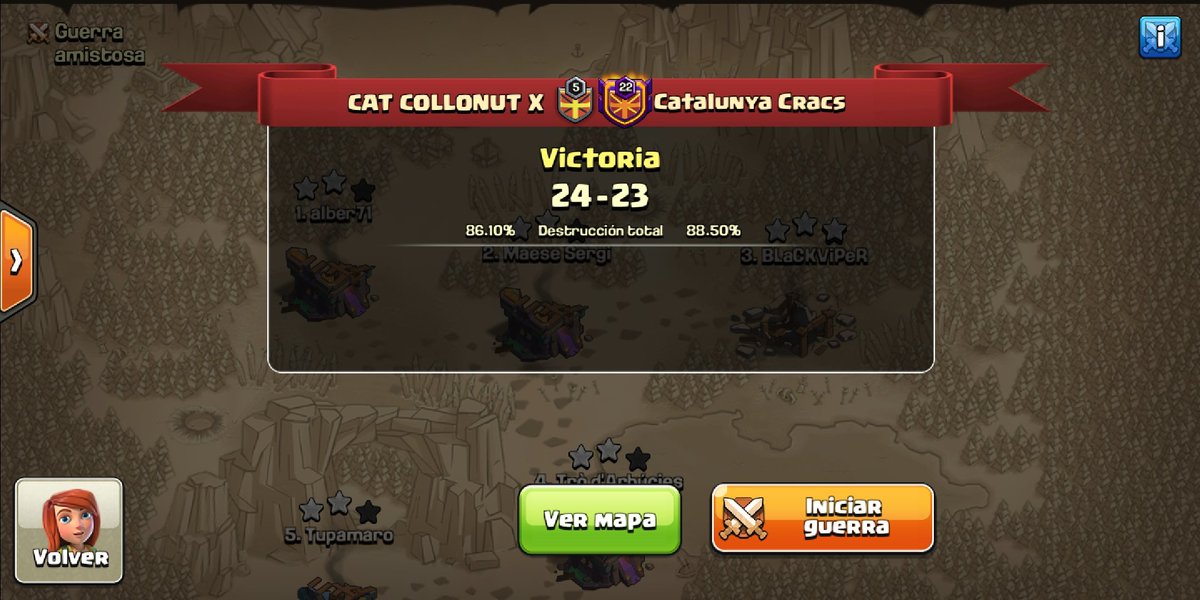 Revalidem títol de la LCC!! 💪🏻 <a href="/lligacatclash/">Lliga Catalana Clash</a>
Bicampió 🏆🏆 2021/2022 amb <a href="/Catala_Collonut/">Català Collonut War Clan⭐⭐⭐</a>!
Gran war 🔥 entre els dos equips.