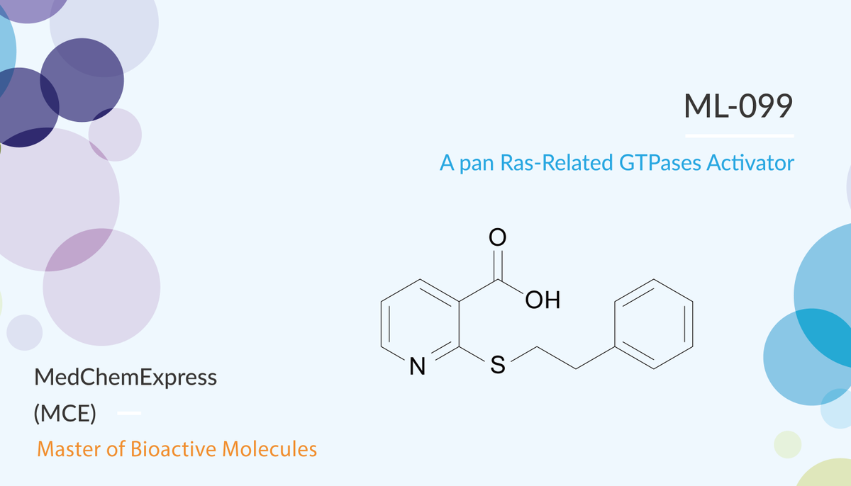 MedChemExpress's tweet photo. ML-099 (CID-888706) is a pan Ras-related #GTPases activator that can activate #Rac1, cell division cycle 42, #Ras, #Rab7, and #Rab2A. #drugdiscovery. https://t.co/15PLNXrpPx https://t.co/PKxXP27w2r