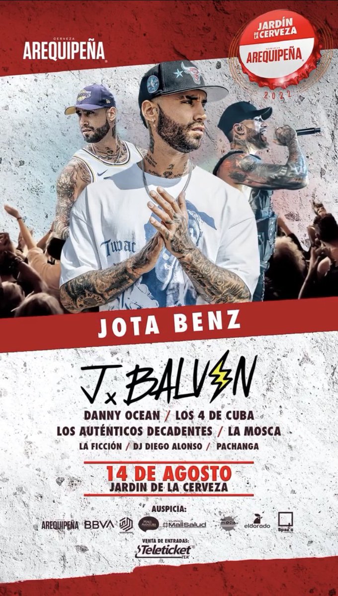 ESTE 14 DE AGOSTO! 🎤
EN AREQUIPA- PERÚ🫶🏽 Ya pueden conseguir sus entradas: 
teleticket.com.pe/jbalvin-arequi…