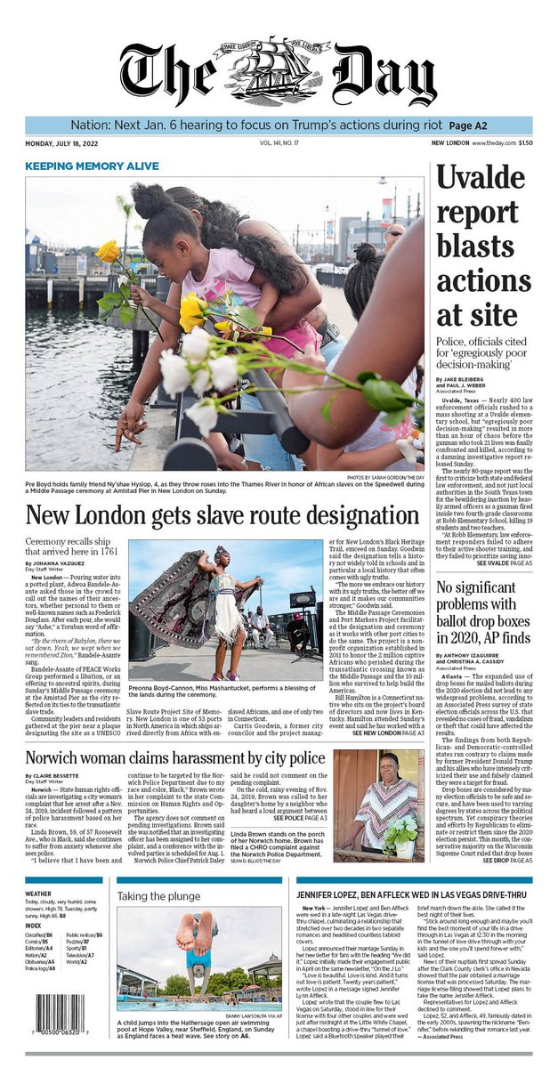 Monday's front page: #NewLondon receives designation in Slave Route Project. theday.com