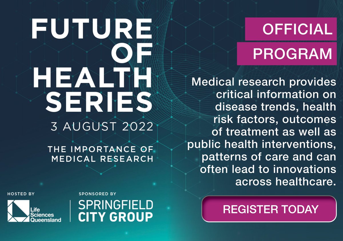 Topics &amp; Speakers are locked in! Join our panel of experts as we learn the importance of #medicalresearch, #innovations &amp; #data. Event details &amp; Official Program available here lsq.com.au/tc-events/futu… #medical #health #medicaldevices #technology #software #precisionmedicine
