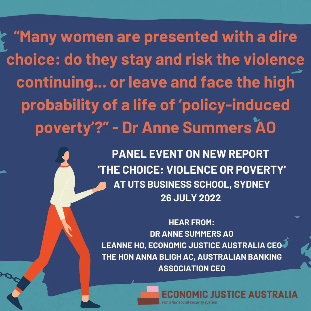 ej_australia's tweet photo. EJA CEO Leanne Ho will be speaking at an event with the Hon @AnnaMBligh about  @SummersAnne's ground breaking report - The Choice: Poverty or Violence. 
Where? UTS Business School. When? Tuesday 26 July, 5:30pm. Free. Register here: https://t.co/kyUps5vaGF #povertyorviolence https://t.co/fJg5bkRNmF