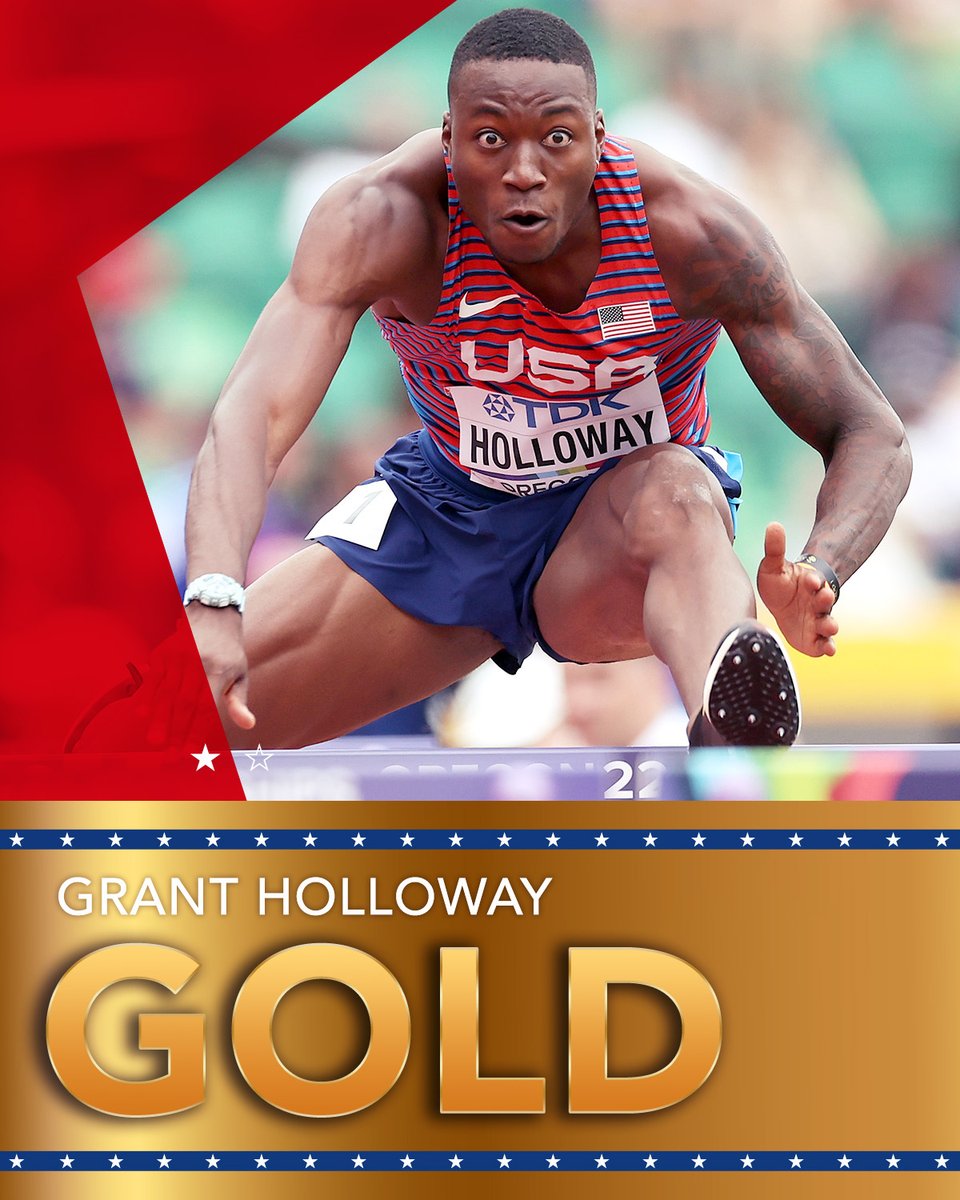 Grant Holloway is a back-to-back World champion!

The American speeds to the front to win GOLD in the men's 110m hurdles. 🥇

#WorldAthleticsChamps