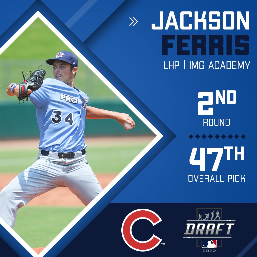 With the 47th overall pick in the 2022 #MLBDraft, the #Cubs selected LHP Jackson Ferris of @IMGAcademy.