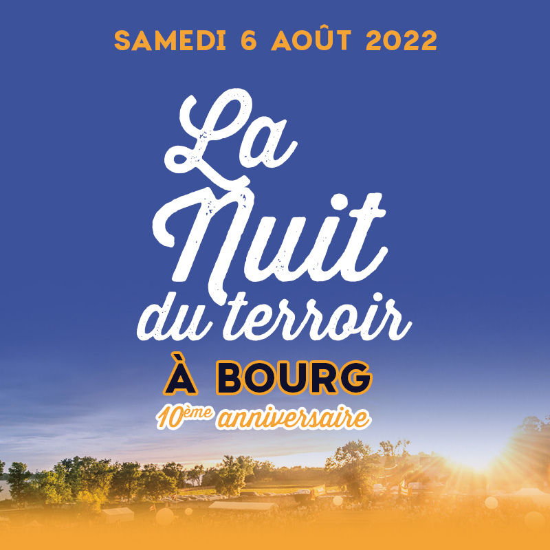 LA NUIT DU TERROIR • Samedi 6 Août
Parc Esconge • Bourg (33)
Rendez-vous incontournable organisé par les jeunes vignerons de l’appellation, cette soirée festive rassemble autour du vin, de la gastronomie et de concerts.
🎟 Entrées en prévente : cotes-de-bourg.com/ndt