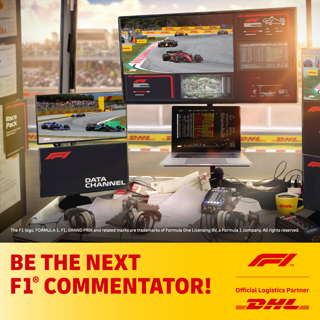 DHL_Motorsports's tweet photo. Ever dreamt of being a #F1 commentator?๐
Now is your chance to show us what youโve got by taking on our Fastest Lap #CommentatorChallenge.
You could win the ultimate @F1 experience at 2023 testing and step inside the F1 commentary box. ๐
Enter here ๐ฒ https://t.co/r0ZtVuq1Hi https://t.co/PR2JvfZ4lY