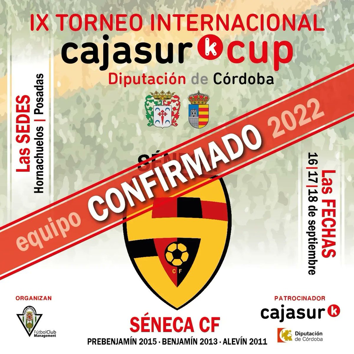 Aquí tenéis la respuesta a cual era el equipo Italiano que nos había confirmado, La Juventus de Turín!!! "La Vecchia signora" estará en la #CajasurCup, y de la capital nos confirma su presencia un año más, un equipo puntero, que hace poco renovó su escudo, el @seneca_cf!