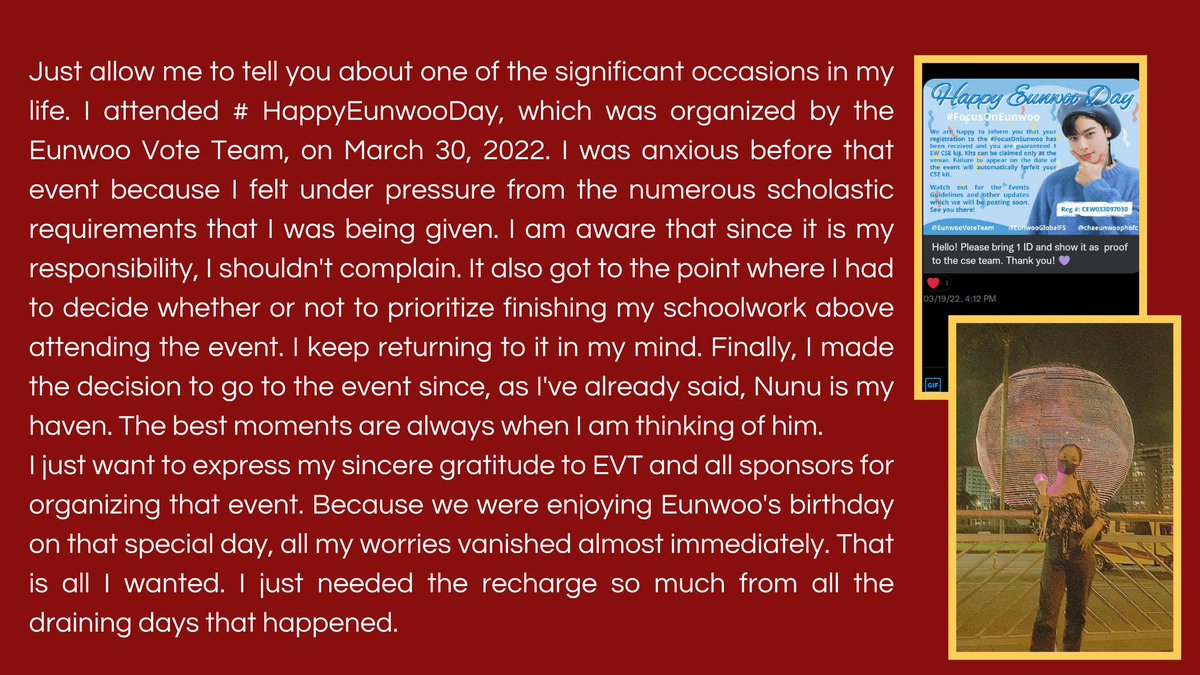 onlybeats4U's tweet photo. My Cha Eunwoo Story of completing JHS with Honors! 💜

Please, I really want to see him. This is my 3rd time joining your giveaway. 🥺💜

Tagging: @EunwooGlobalFS @EunwooVoteTeam @dnmentph
#ChaEunwoo | #차은우 https://t.co/NXE92RNGXC