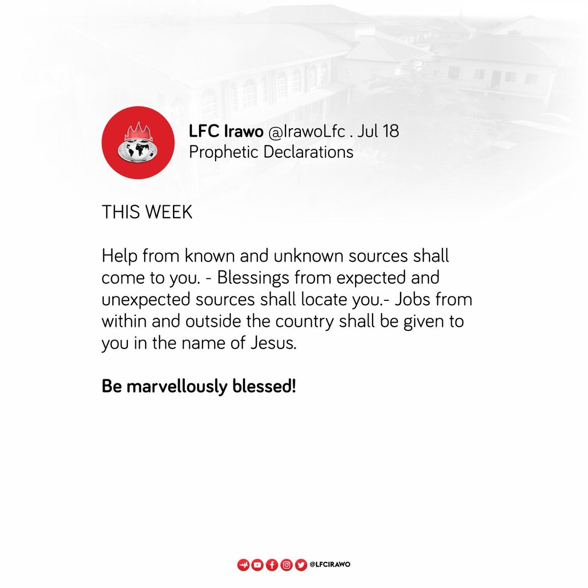 LFC_Irawo's tweet photo. #DailyPropheticDeclaration #lfcirawo #WinnersChapelIrawo #MondayMotivation
. https://t.co/Xd5x69JiTP