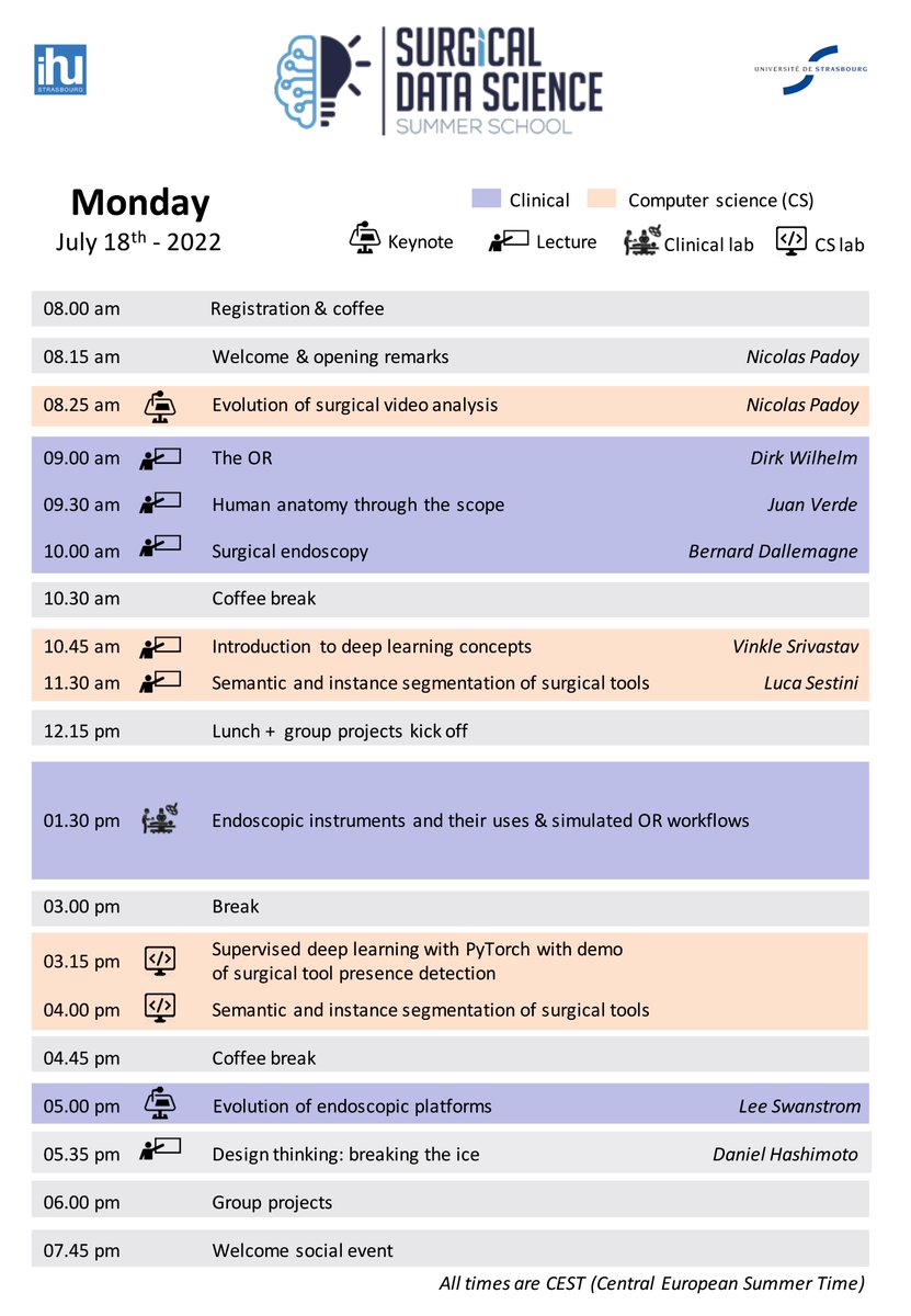 p_masca's tweet photo. Introduction to the OR, surgical workflows and anatomy & refresher on deep learning and surgical tool detection/segmentation + labs + welcome event @ day 1 of the Surgical Data Science Summer School #edu4SDS #SurgicalDataScience #SurgicalAI #DeepLearning #SoMeSurgery https://t.co/b8uwNZhDl6