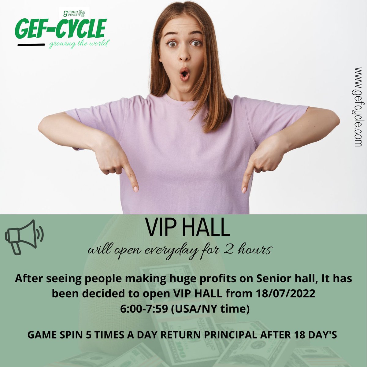 wekali1's tweet photo. Dear GEF Environmentalists:☘️☘️

Play in VIP hall (300USDT) hall, get 2 games  seeds free, and get 10% back after winning and share the fund screen shot , 18 days can apply for the return of principal https://t.co/tWA2SL7WZl
