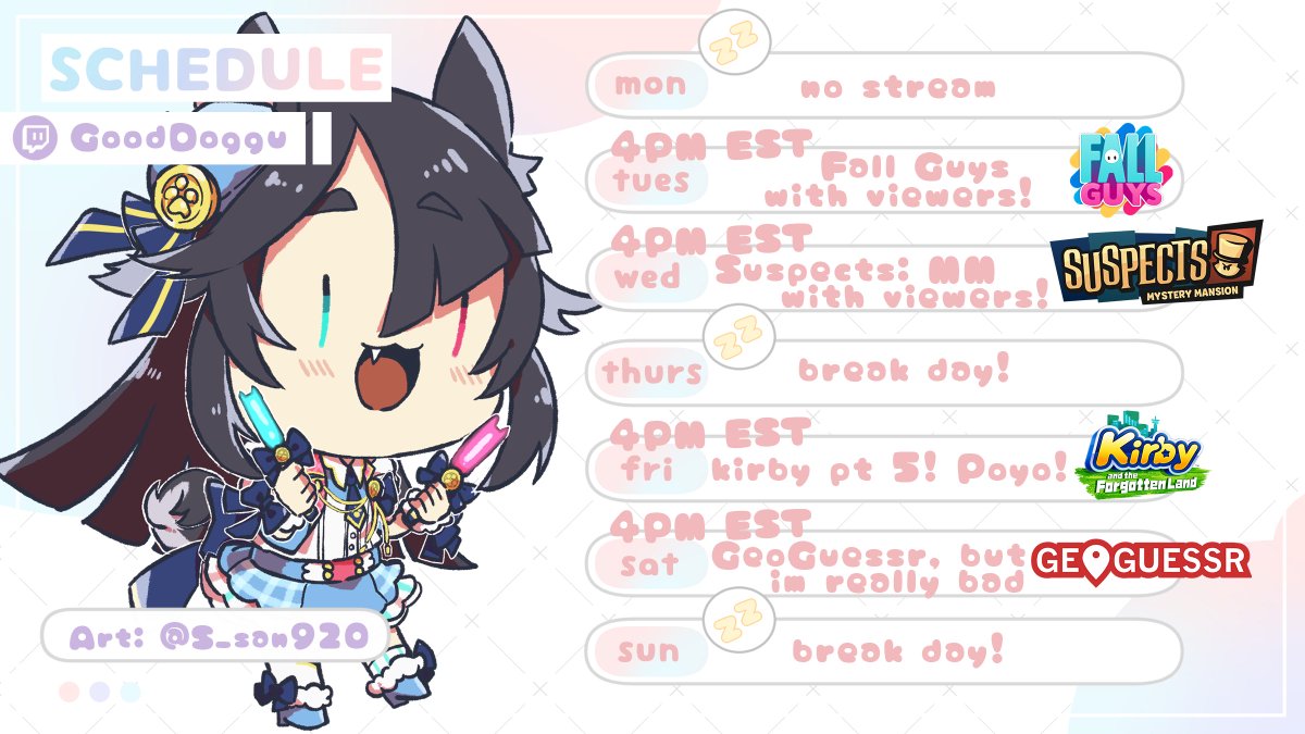 DogguVT's tweet photo. 【 Stream Schedule! 】Week of July 18th-24th

I'M BACK!! Can't wait to spend this week with you guys!! More Kirby, being bad at GeoGuessr, and multiplayer games! Hope to see you there!💖 #TopDoggu

🎨 @S_san920

https://t.co/DS8XGo7SaH https://t.co/m62bWWYSOL