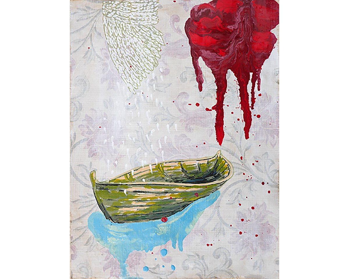 Perry_Ferry1's tweet photo. New work, part of the upcoming exhibition - Capsized, mixed media on reclaimed French wallpaper, 40 x 30cm. dm for more info. https://t.co/qB3m0x5Pi4