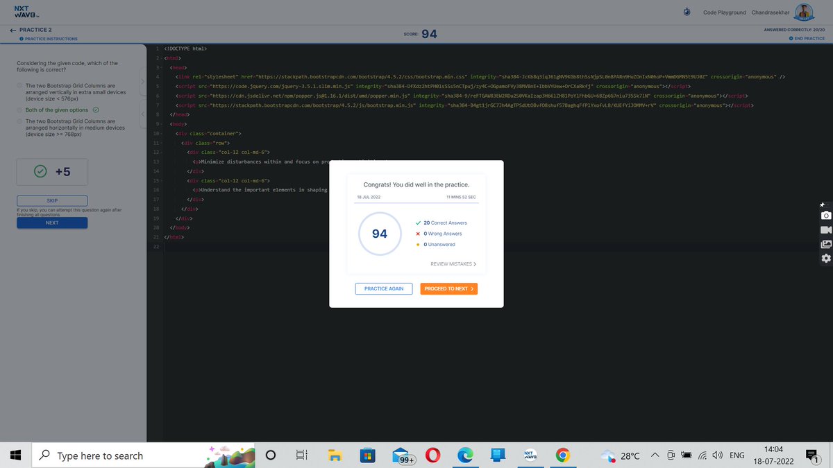 chandukuruvaa's tweet photo. Hello Folks βΊ
#day1 as a part of #independencedaymegachallenge I have Completed the Bootstrap Grid System Part 2 Session and Practice 2 π¨π»βπ»
Thanks to @rahulattuluri @sashankreddy07 @girishakash13 and @nxtwave_tech π
#1hourofcode #responsivewebdesign #bootstrap2 #practice2 https://t.co/KEBPfsiK5I