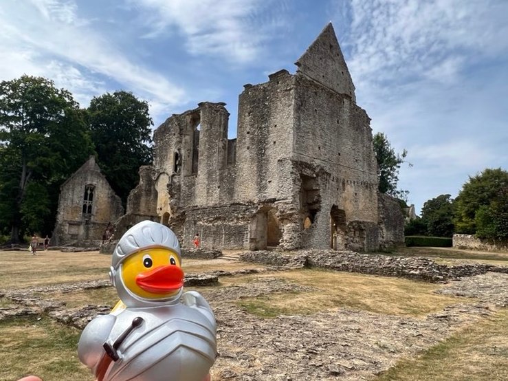 PublicPast's tweet photo. Hello all! To keep you all thoroughly entertained in the run up to the symposium, we are going to be bringing you some snaps of our trusty mascot (name suggestions welcome) at various medieval sites across the country. First up: Minster Lovell ruins 1/2 https://t.co/QG2OFcCzGO