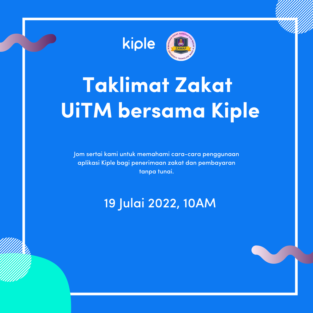 myKiple's tweet photo. Tomorrow at 10am, Kiple will be conducting a briefing together with Bahagian Zakat Sedekah dan Wakaf UiTM 

Support us by giving a LIKE 👍 and COMMENT 💬 on our initiatives of transforming lives by improving digital innovations.😊 https://t.co/V9IW044Ol9