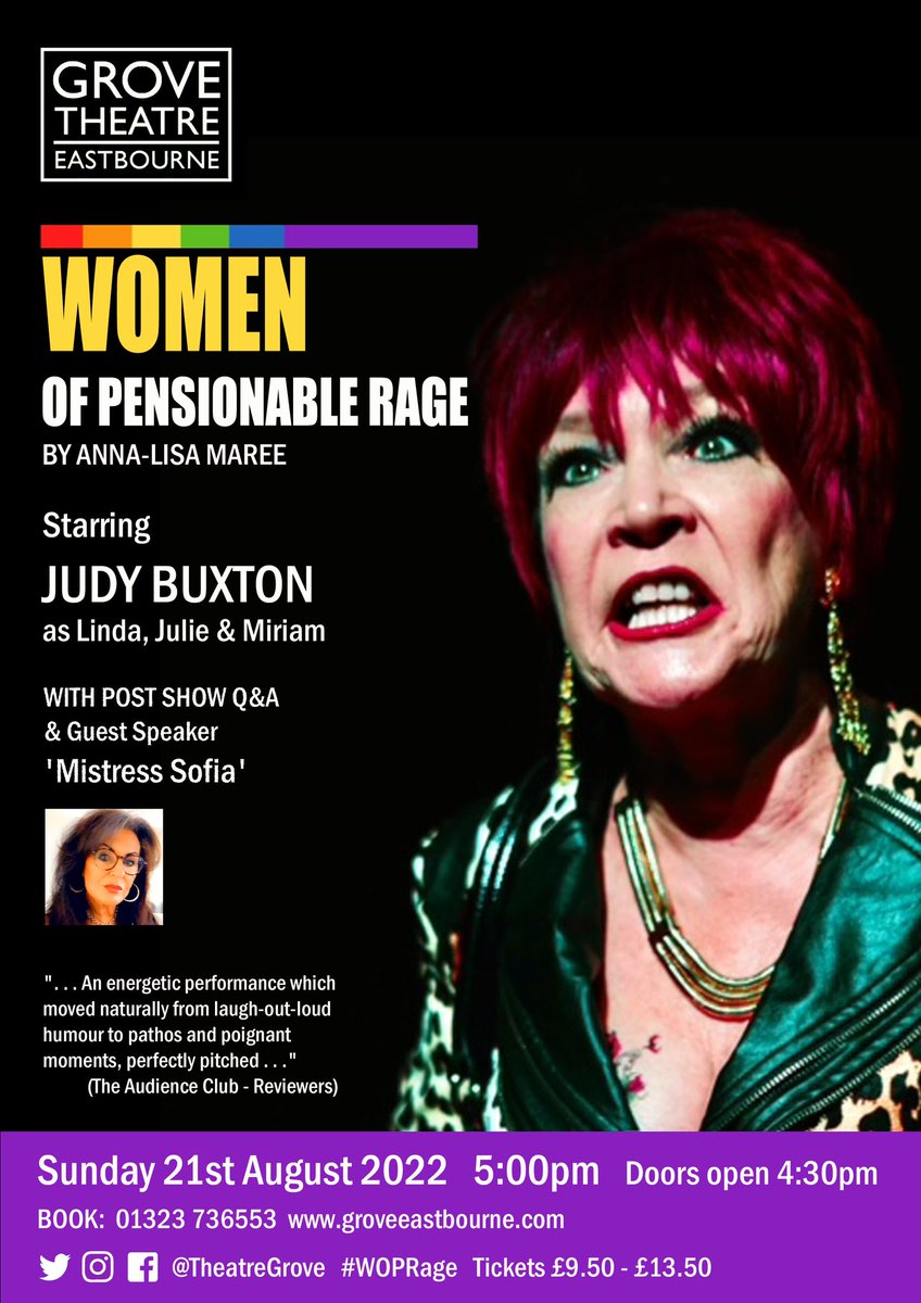 WildcatQueenz's tweet photo. The @WOPRage are heading to @TheatreGrove on Sunday 21st August 2022 - @JudyBuxton7 and I are delighted to welcome on board the fabulous @sherrylever aka ‘Mistress Sofia’ as our guest speaker in the post show Q&amp;A …. NOT TO BE MISSED! 👠 https://t.co/vXiBqXBaMd https://t.co/n5hegvXUOc