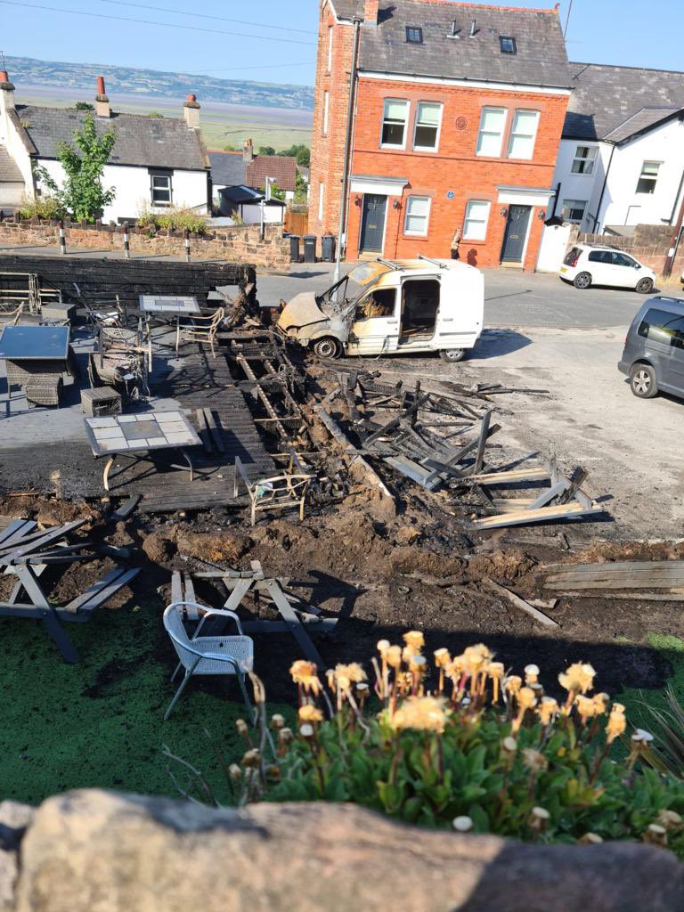 The aftermath of last night’s beer garden #fire at the Dee View Inn here in #Heswall.