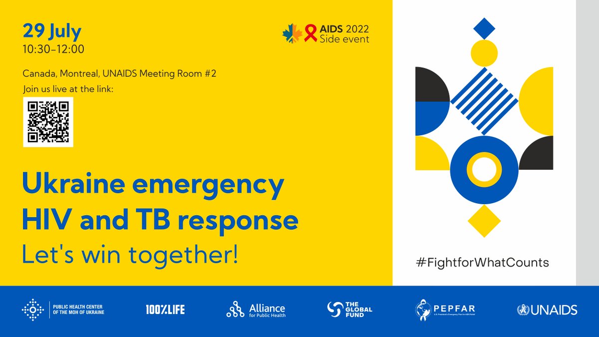 Join us at #AIDS2022 
Ukrainian and international experts come together to discuss the Emergency Response to HIV and TB in Ukraine. Let's win together."
#FightforWhatsCounts #StandWithUkraine 

Join us LIVE👉 bit.ly/3uXw7Wl