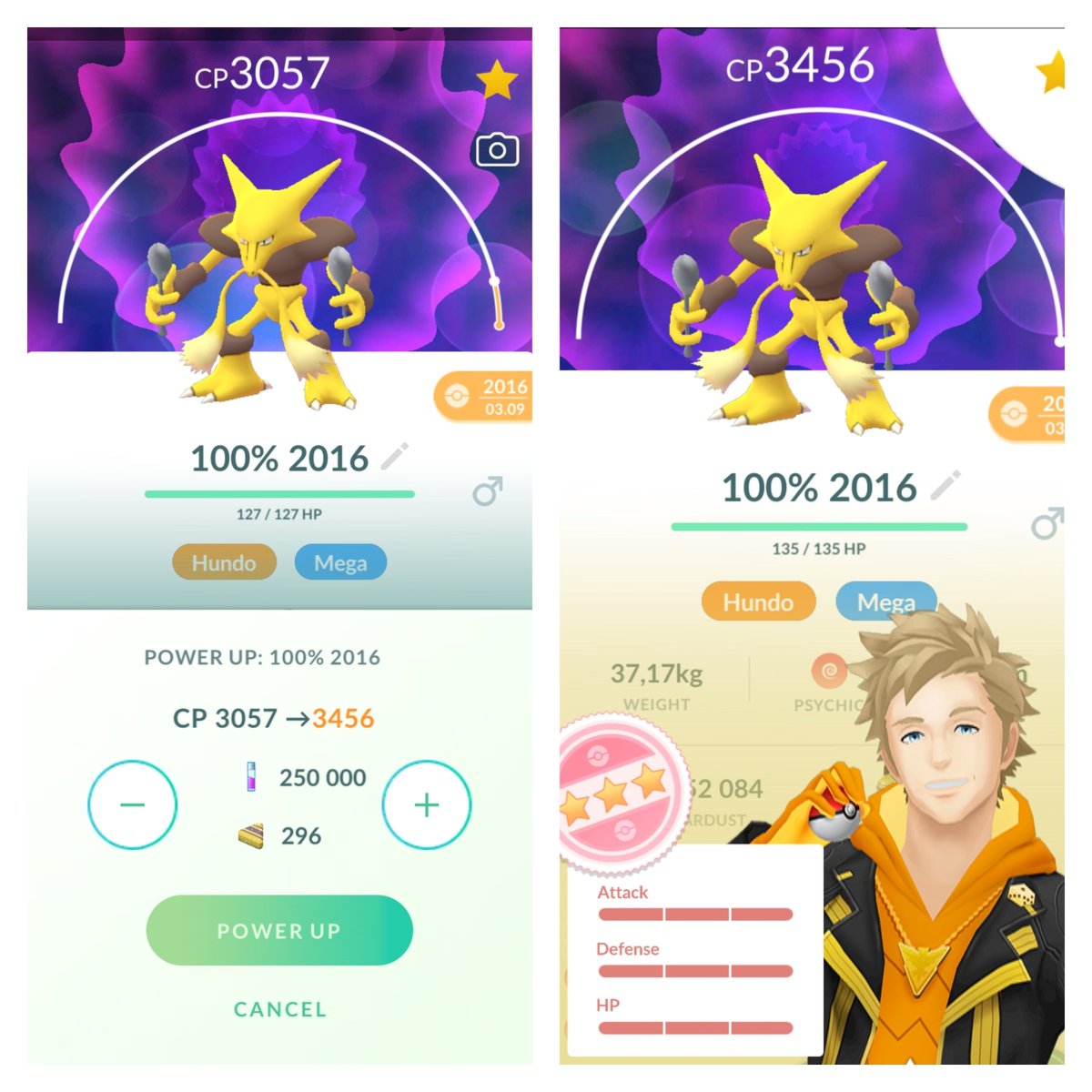 WeirdSince89's tweet photo. Maxoutmonday: 2016 100% Legacy Psychic Alakazam in wait of mega to lvl 50 👌👌👌 #maxoutmonday #PokemonGO #legacymove #powerup https://t.co/LX3s1nK2o4