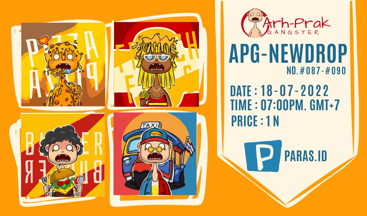 APG NEW DROP มาแล้วค้าบบ ~ วันนี้มี 4 ชิ้นงานสายฟาสฟู้ดมาให้เก็บกันครับ เริ่มดรอป 19:00น บน PARAS ค้าบ 
paras.id/collection/arh…

#NFTCommmunity #NFTcollection #NFTNYC2022 #NFTshill #NFTdrops #NFTTHAILAND #nftticketing #NFTMarketplace #NFTcollections #Parasite #NEARnft