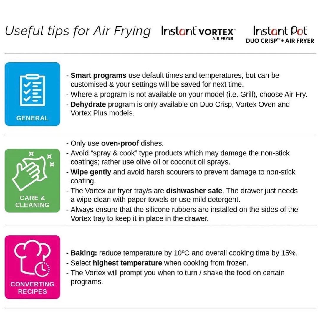 instantpotnaija's tweet photo. AIR FRYER TIMETABLES
Useful tips to get the most from your Vortex or Duo Crisp.
#instantairfry #instantpotairfryer #airfryerrecipes #vortexairfryer #vortexrecipes #airfryertips
#airfryertimetable #airfryersouthafrica #airfryercookingtimes #airfryerhacks #bestgift #thenewnorm https://t.co/bDNfNi8QWR