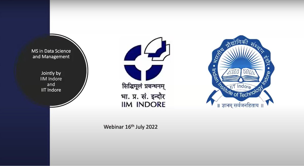 IIM_I's tweet photo. Did you miss the #webinar on Masters of Science in #DataScience & #Management on July 16th? No worries!
Here's the link to the recording of the interactive session with the students of the first batch of #MSDSM, by #IIMI and @IITIOfficial.
Watch: https://t.co/TLntUQKM0C (1/2) https://t.co/J4aoXfLp0q