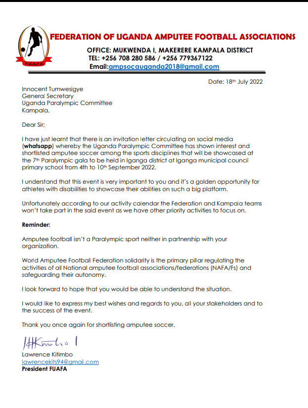 <a href="/Educ_SportsUg/">Ministry of Education and Sports - Uganda</a> <a href="/NCSUganda1/">National Council of Sports -Uganda</a> <a href="/HamsonObua/">Denis Hamson Obua</a> <a href="/UGParalympics/">Uganda Paralympics</a> <a href="/KitimboLawrenc1/">Kitimbo Lawrence</a> <a href="/AlexMugerwa10/">Alex Mugerwa</a> <a href="/GoldenBootsUg/">Golden Boots Uganda</a> <a href="/Hassan_Wasswa16/">Hassan Wasswa Mawanda</a>