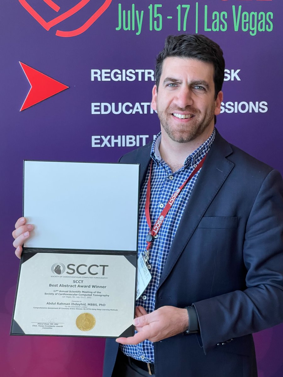Congratulations to <a href="/AIhdayhid/">Abdul Ihdayhid</a> and all the <a href="/Artrya1/">Artrya</a>  Team for winning the Best Abstract Award at #SCCT2022. Thank you to the review panel for their time in assessing all 179 submissions. We are so pleased with the result. #yescct #artrya