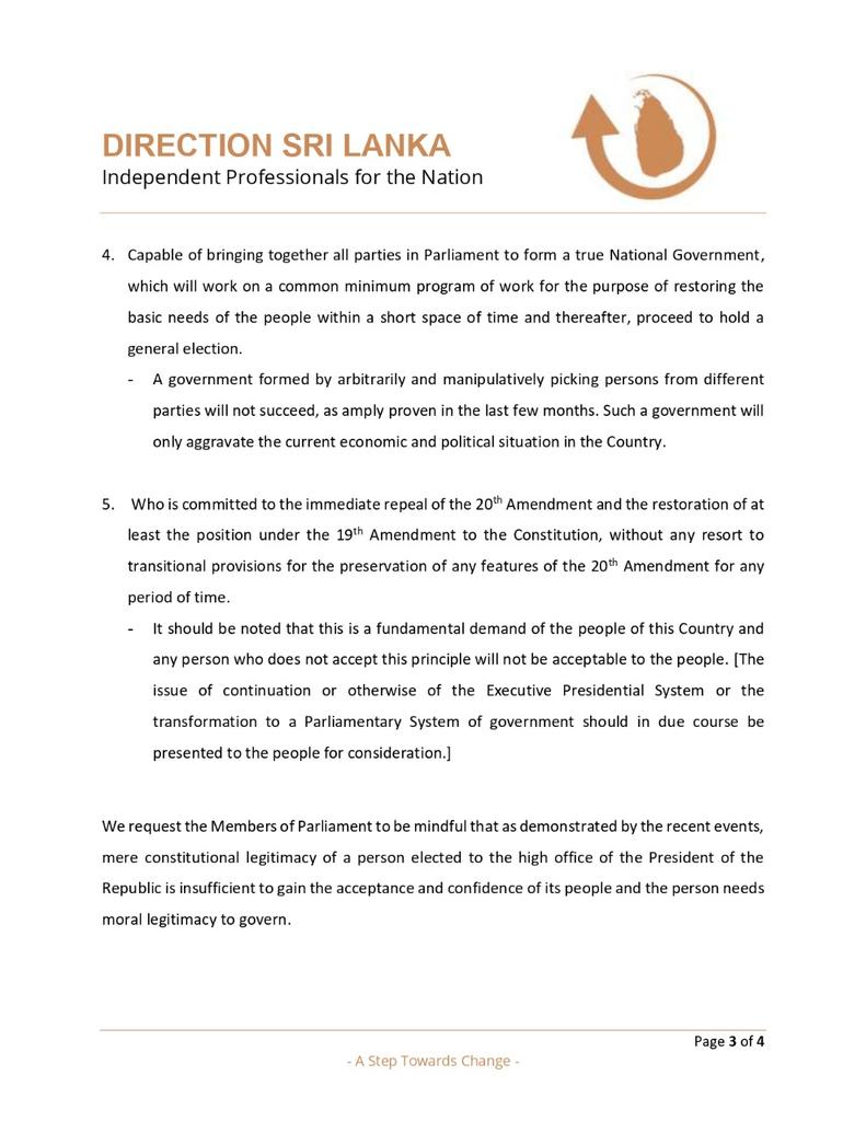 DirectionsSL's tweet photo. #DirectionSriLanka urges each #MemberOfParliament to act solely in National Interest at this crucial juncture,forgetting all political&amp;personal agendas,to ensure that the person most suitable to the people,is elected as the President of the Republic of #SriLanka 
#ProfessionalsSL https://t.co/dG6JDUbuWu