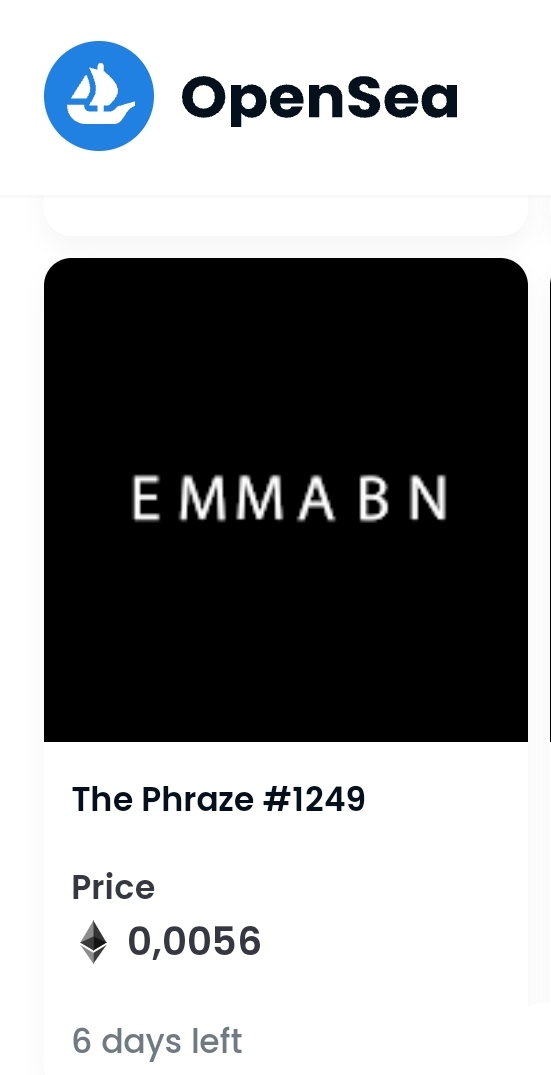 Nioctib21M's tweet photo. EMMA
   Buy
      Now
If you don't buy this PHRAZE #NFT,
I will buy it.
More information about @thephraze_eth you can geht also @thisisjobs 
All the best to these families
#art #poetry #poetrycommunity #poesia #6bit #NFTs https://t.co/Bj9aUqAbid