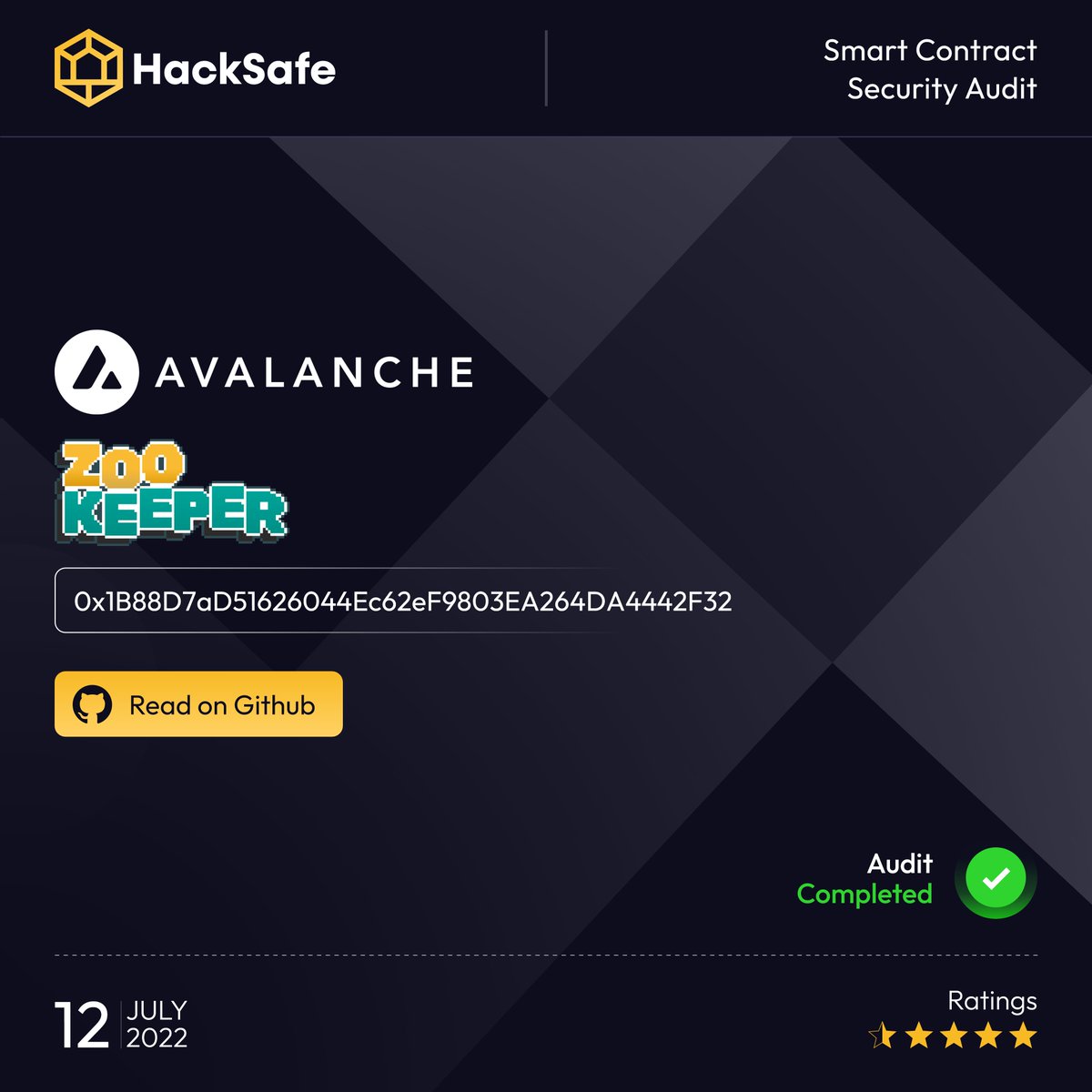 Hacksafe_'s tweet photo. HackSafe has completed The Comprehensive Security #Audit of Smart Contract Of #ZooToken ✔️
Request our service at : https://t.co/0BFgtFniBa
Read ZooToken Audit report : https://t.co/9AgHLz0H1M
Know more about : https://t.co/dgwwD7ioUD
@ZooEcosystem #Smartcontract #Avalanche https://t.co/ubqR6D7hqS