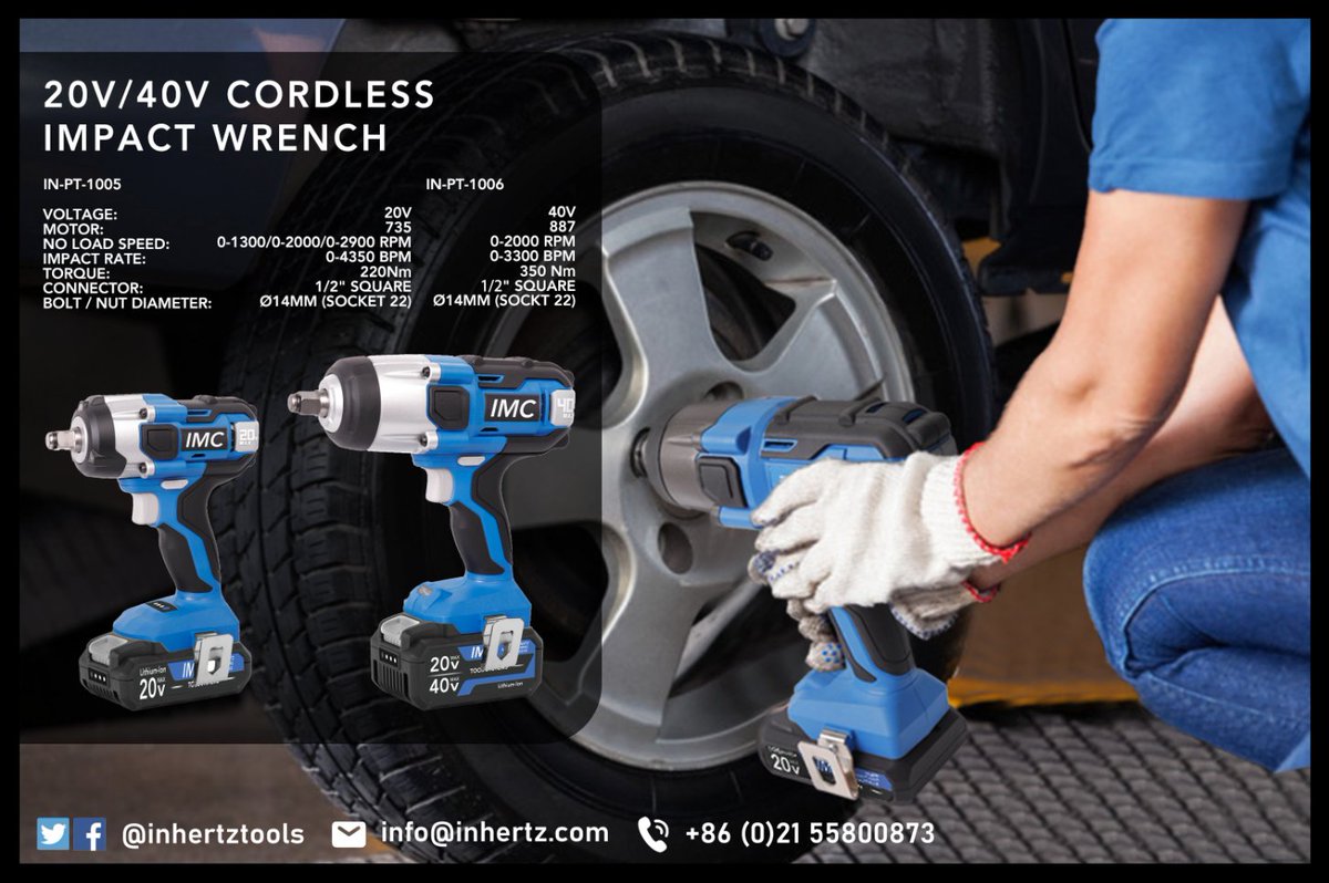 InhertzTools's tweet image. Inhertz 20V/40V cordless impact wrench, 1/2&quot; Chuck, delievers power and speed in a compact size for efficient fastening, lightweight, yet powerful. It&apos;s high versatility and controlled power due to variable speed. 
See more👉: inhertz.com / info@inhertz.com