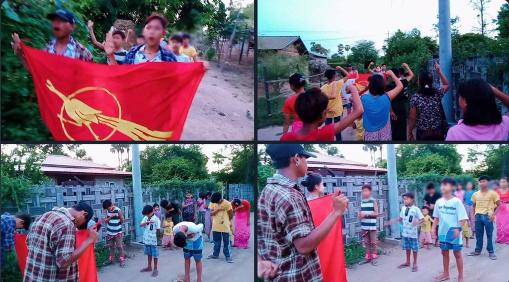 TTFR__Myanmar's tweet photo. Pro democracy youths in a village, Yinmarbin Township, are still marching with vigor to keep opposing the military dictatorship.   #2022July18Coup #NoExemption #FreezePaymentsToJunta #WhatsHappeningInMyanmar https://t.co/ARHZ3aobMt