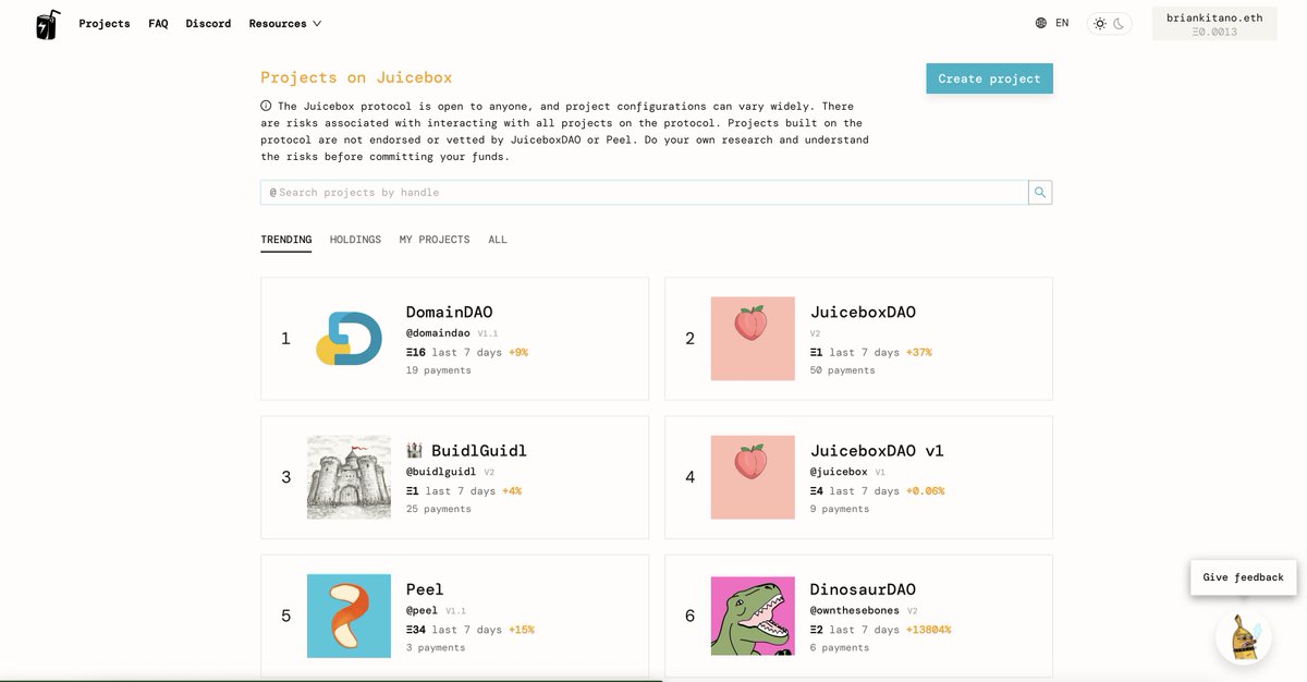 DinosaurDAO's tweet photo. We're trending on @juiceboxETH !! #ownthesebones !!! Shoutout to @me_jango and the team for all your hard work!! https://t.co/j8WLtvF39z